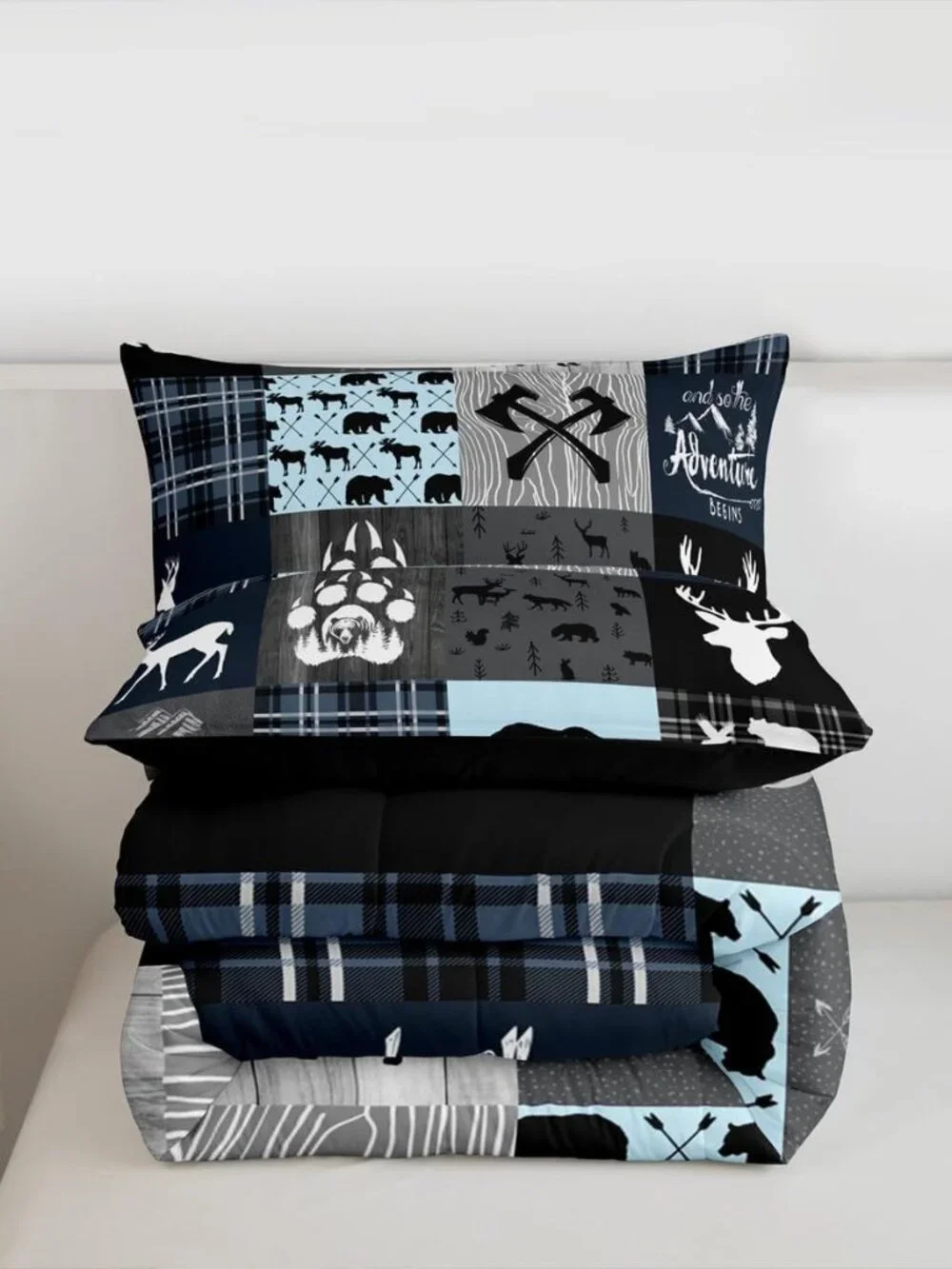 Cabin Retro Rustic Lodge Quilt King Size, Bear Deer Country Comforter Set For Ki